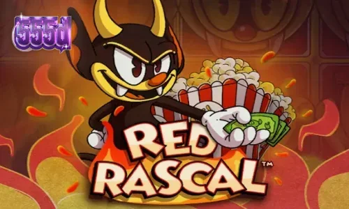 Interface do jogo de slot Red Rascal com o personagem principal e a grade de 5x5.